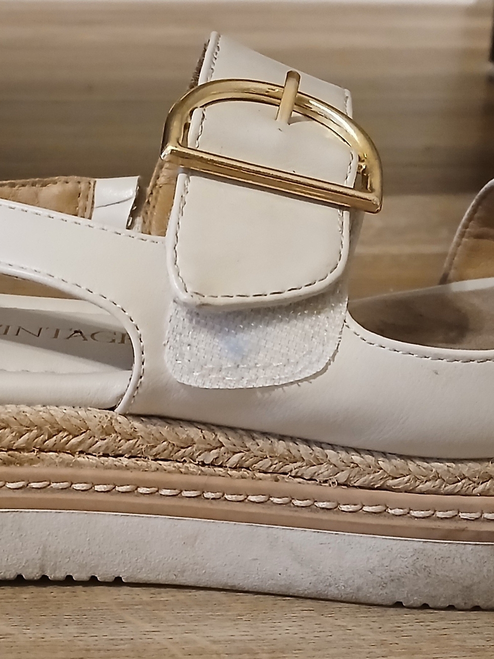 Crown Vintage White Espadrille Platform Sandal with Gold Buckle